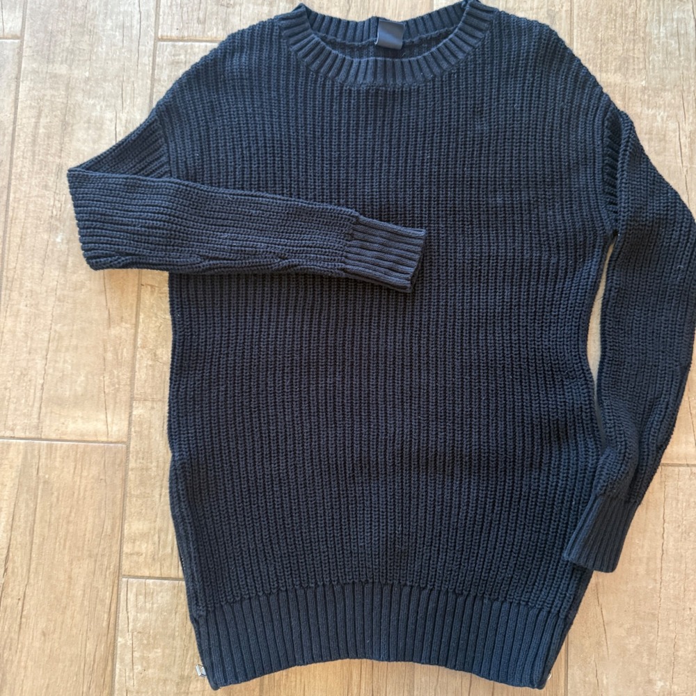 GAP Navy Blue Shaker Stitch Crewneck Sweater Side Zippers Mens Small